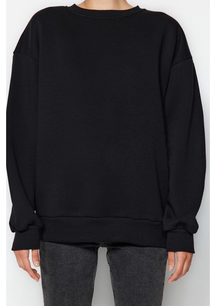 Kadın Moda Şık Oversize Bisiklet Yaka Düşük Kol Uzun Bol Kesim Kalın Içi Polarlı Örme Sweatshirt fırsatları