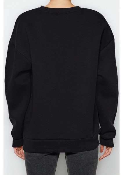 Kadın Moda Şık Oversize Bisiklet Yaka Düşük Kol Uzun Bol Kesim Kalın Içi Polarlı Örme Sweatshirt indirimleri