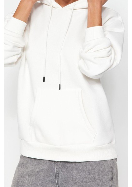 Kadın Moda Şık Oversize Kapüşonlu Düşük Kol Uzun Kalın Içi Polarlı Geniş Kalıp Basic Örme Sweatshirt fiyatları