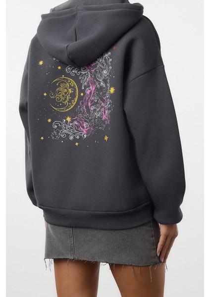 Kadın Moda Şık Bol Kapüşonlu Düşük Kol Uzun Kalın Içi Polarlı Baskılı Geniş Kalıp Örme Sweatshirt indirimleri