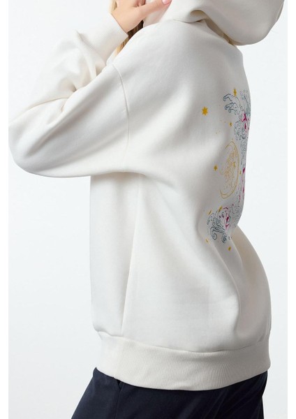 Kadın Moda Şık Bol Kapüşonlu Düşük Kol Uzun Kalın Içi Polarlı Baskılı Geniş Kalıp Örme Sweatshirt fiyatları