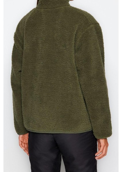 Kadın Moda Oversize Dik Yaka Standart Kol Uzun Kalın Polar Fermuarlı Uzun Kol Cepli Örme Sweatshirt modelleri