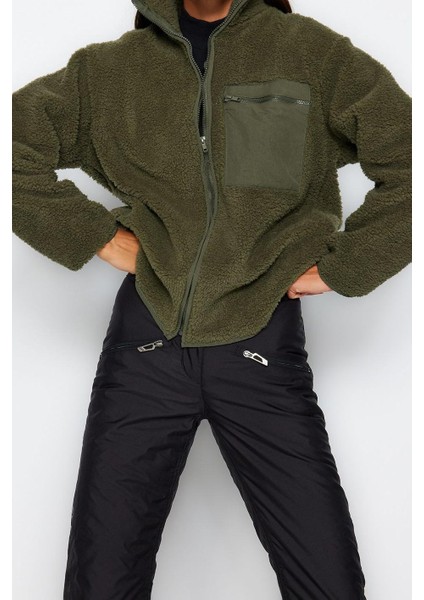 Kadın Moda Oversize Dik Yaka Standart Kol Uzun Kalın Polar Fermuarlı Uzun Kol Cepli Örme Sweatshirt indirimleri