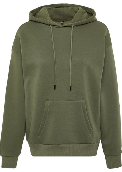Kadın Moda Şık Oversize Kapüşonlu Düşük Kol Uzun Kalın Içi Polarlı Geniş Kalıp Basic Örme Sweatshirt