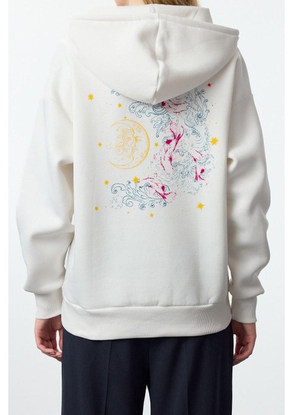 Kadın Moda Şık Bol Kapüşonlu Düşük Kol Uzun Kalın Içi Polarlı Baskılı Geniş Kalıp Örme Sweatshirt indirimleri