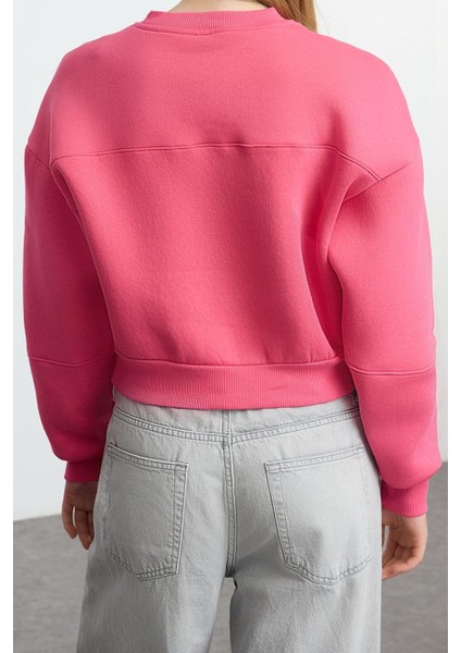 Kadın Bisiklet Yaka Düşük Kol Kalın Içi Polarlı Dikiş Detaylı Normal Kalıp Örme Sweatshirt