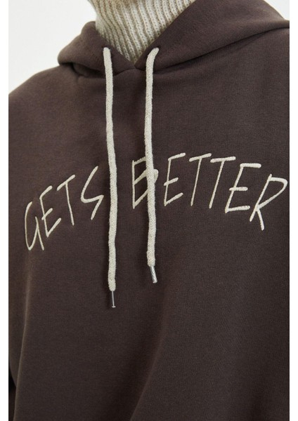 Kadın Moda Şık Relaxed Kapüşonlu Düşük Kol Uzun Kalın Içi Polarlı Triko Bant Detaylı Örme Sweatshirt modelleri