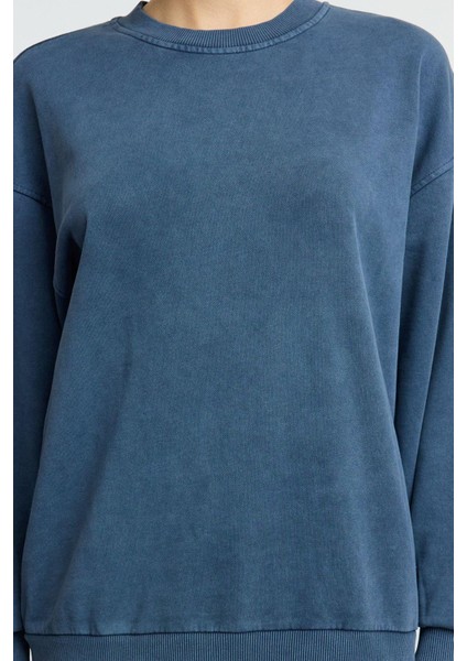Kadın Moda Şık Oversize Bisiklet Yaka Düşük Kol Uzun Yıkamalı Rahat Kesim Basic Örme Sweatshirt modelleri