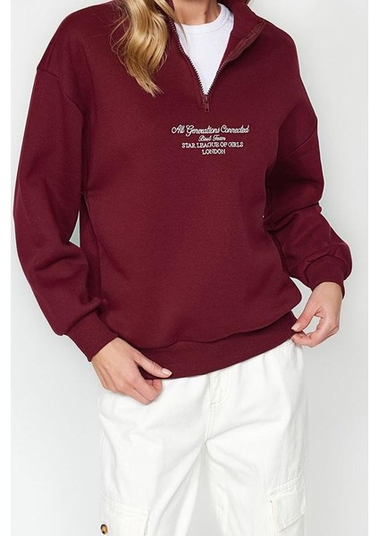 Kadın Moda Bol Fermuarlı Yaka Düşük Kol Uzun Kalın Içi Polarlı Fermuarlı Geniş Kalıp Örme Sweatshirt fiyatları
