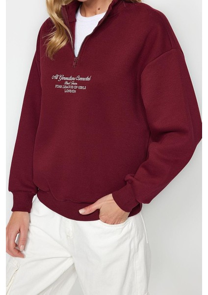 Kadın Moda Bol Fermuarlı Yaka Düşük Kol Uzun Kalın Içi Polarlı Fermuarlı Geniş Kalıp Örme Sweatshirt modelleri