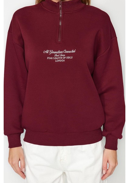 Kadın Moda Bol Fermuarlı Yaka Düşük Kol Uzun Kalın Içi Polarlı Fermuarlı Geniş Kalıp Örme Sweatshirt indirimleri