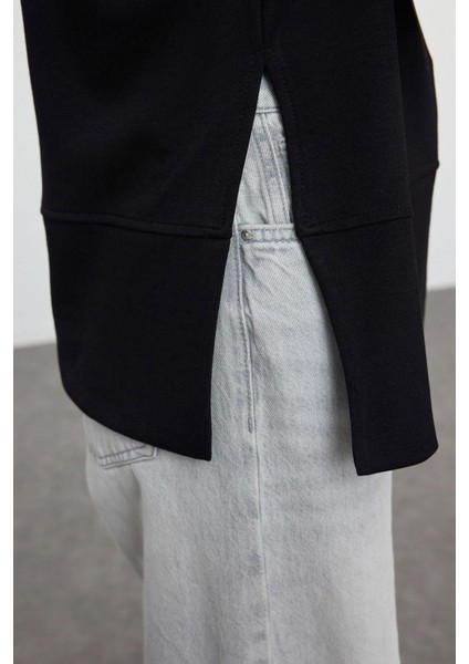 Kadın Moda Şık Bol Bisiklet Yaka Düşük Kol Uzun Geniş Kesim Yırtmaçlı Yumuşak Tuşeli Örme Sweatshirt fırsatları