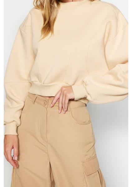 Kadın Bisiklet Yaka Düşük Kol Kalın Içi Polarlı Dikiş Detaylı Normal Kalıp Örme Sweatshirt fırsatları