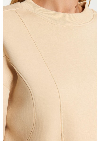 Kadın Bisiklet Yaka Düşük Kol Kalın Içi Polarlı Dikiş Detaylı Normal Kalıp Örme Sweatshirt indirimleri