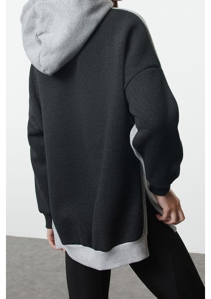 Kadın Moda Şık Oversize Kapüşonlu Düşük Kol Uzun Geniş Kalıp Içi Polarlı Örme Spor Sweatshirt indirimleri