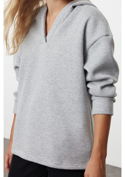 Kadın Moda Şık Bol Kapüşonlu Düşük Kol Uzun Geniş Kalıp Kalın Örme Sweatshirt
