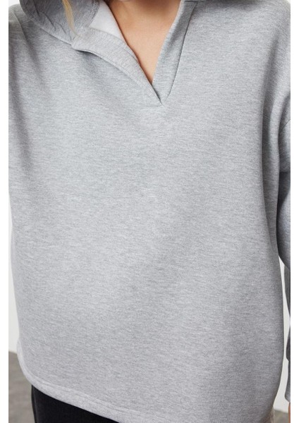 Kadın Moda Şık Bol Kapüşonlu Düşük Kol Uzun Geniş Kalıp Kalın Örme Sweatshirt