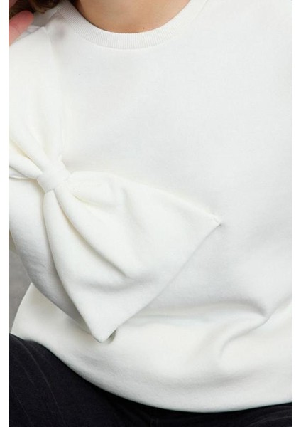 Kadın Moda Şık Bol Bisiklet Yaka Düşük Kol Uzun Ince Kurdele Detaylı Rahat Kesim Örme Sweatshirt fırsatları