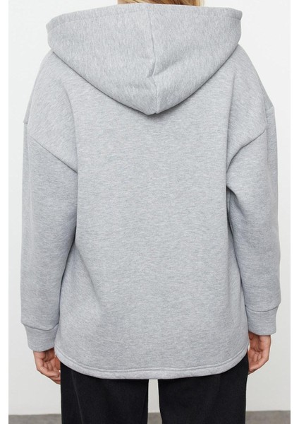 Kadın Moda Şık Bol Kapüşonlu Düşük Kol Uzun Geniş Kalıp Kalın Örme Sweatshirt
