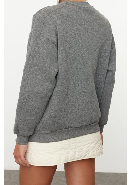 Kadın Moda Şık Bol Bisiklet Yaka Düşük Kol Uzun Geniş Kalıp Cepli Kalın Örme Sweatshirt indirimleri