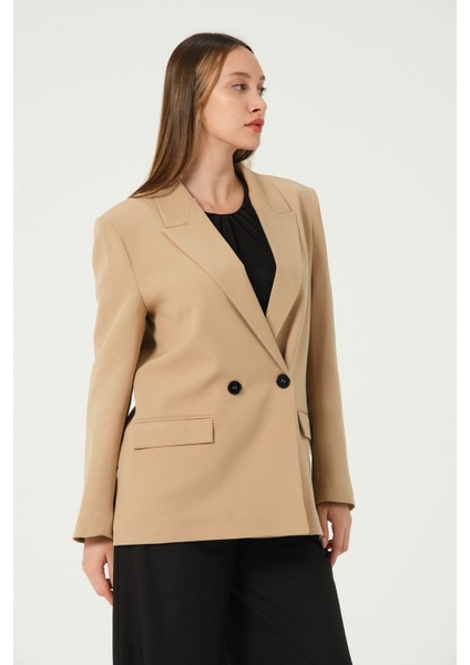 Camel Regular Astarlı Dokuma Blazer Ceket