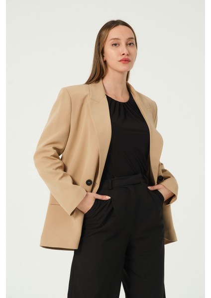 Camel Regular Astarlı Dokuma Blazer Ceket