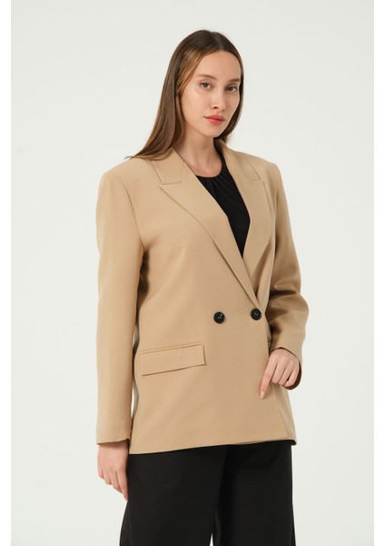 Camel Regular Astarlı Dokuma Blazer Ceket