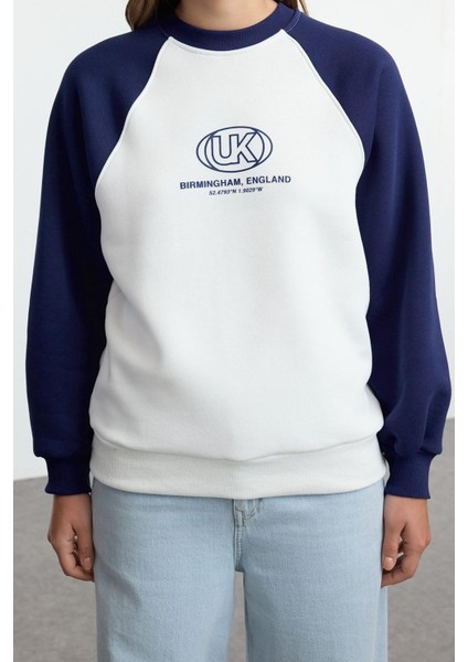 Kadın Moda Şık Relaxed Bisiklet Yaka Reglan Kol Uzun Rahat Kalıp Reglan Kollu Kalın Örme Sweatshirt