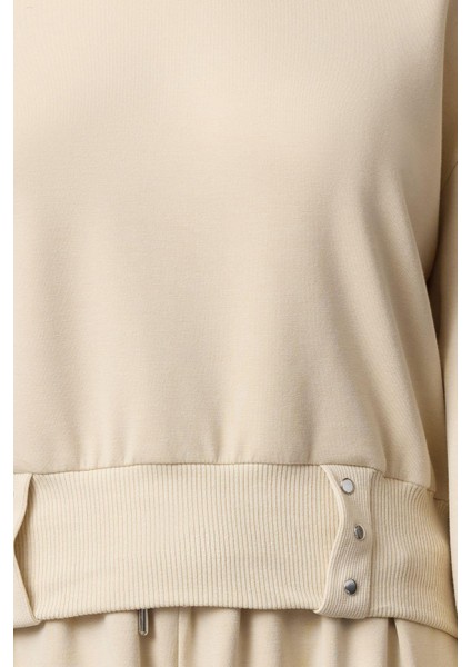 Kadın Moda Şık Bol Bisiklet Yaka Düşük Kol Uzun Çıtçıtlı Rahat Kalıp Crop Kalın Örme Sweatshirt fırsatları