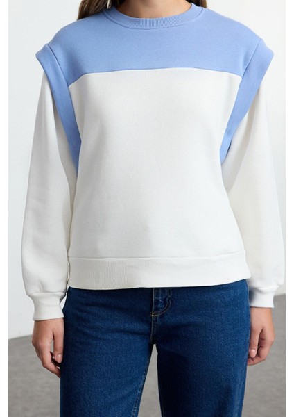 Kadın Moda Regular Bisiklet Yaka Düşük Kol Regular Kalın Içi Polarlı Normal Kalıp Örme Sweatshirt