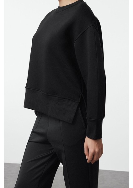 Kadın Regular Bisiklet Yaka Düşük Kol Regular Kalın Içi Polarlı Normal Kalıp Basic Örme Sweatshirt fiyatları