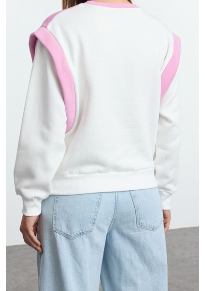 Kadın Moda Regular Bisiklet Yaka Düşük Kol Regular Kalın Içi Polarlı Normal Kalıp Örme Sweatshirt
