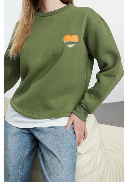 Kadın Bisiklet Yaka Düşük Kol Poplin Detaylı ve Nakış Detaylı Normal Kalıp Örme Sweatshirt modelleri