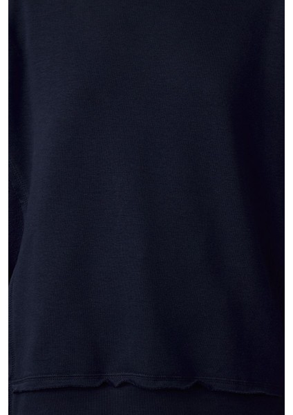 Kadın Moda Şık Bol Bisiklet Yaka Düşük Kol Uzun Kalın Içi Polarlı Geniş Kalıp Örme Sweatshirt