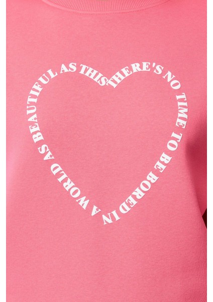 Kadın Bol Bisiklet Yaka Düşük Kol Uzun Geniş Kalıp Sırt Baskılı Kalın Içi Polarlı Örme Sweatshirt fırsatları
