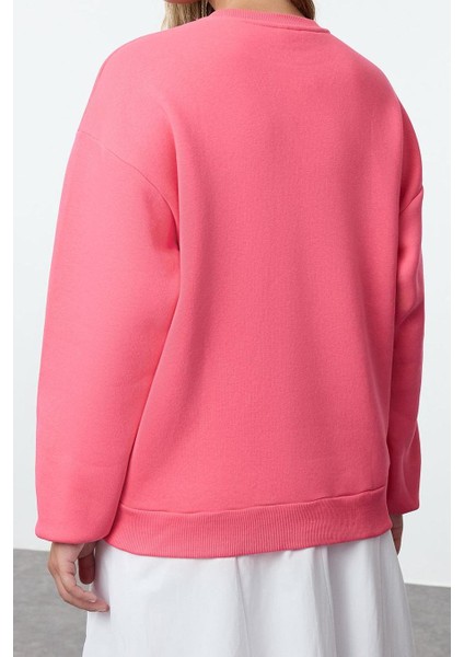 Kadın Bol Bisiklet Yaka Düşük Kol Uzun Geniş Kalıp Sırt Baskılı Kalın Içi Polarlı Örme Sweatshirt indirimleri