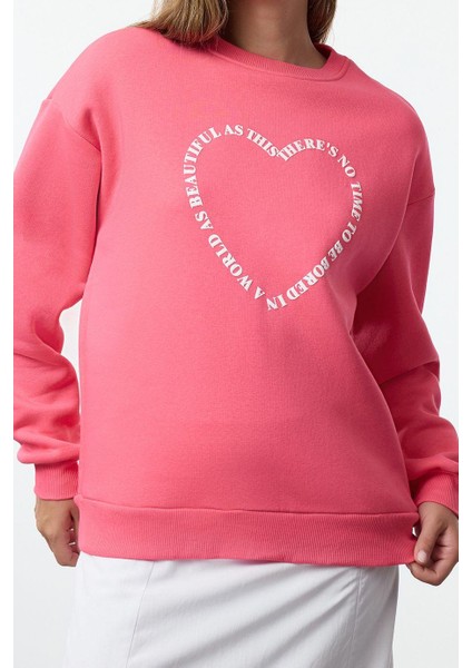 Kadın Bol Bisiklet Yaka Düşük Kol Uzun Geniş Kalıp Sırt Baskılı Kalın Içi Polarlı Örme Sweatshirt fiyatları