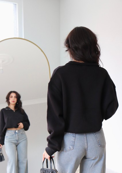 Fermuar Detaylı Modern Kadın Sweatshirt