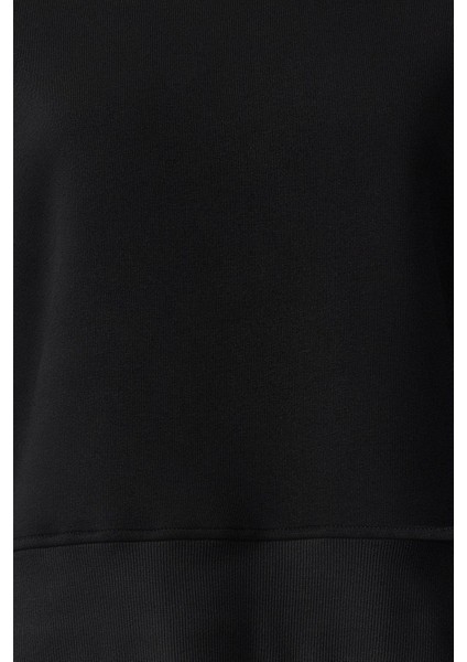 Kadın Regular Bisiklet Yaka Düşük Kol Regular Kalın Içi Polarlı Normal Kalıp Basic Örme Sweatshirt