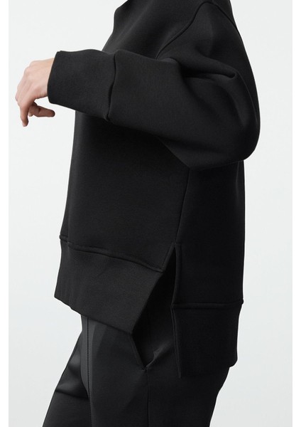 Kadın Regular Bisiklet Yaka Düşük Kol Regular Kalın Içi Polarlı Normal Kalıp Basic Örme Sweatshirt