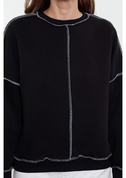 Kadın Bol Bisiklet Yaka Düşük Kol Uzun Karyoka Dikişli Geniş Kalıp Kalın Içi Polarlı Örme Sweatshirt fırsatları