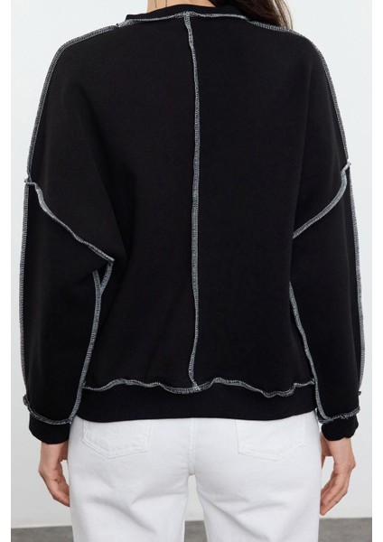 Kadın Bol Bisiklet Yaka Düşük Kol Uzun Karyoka Dikişli Geniş Kalıp Kalın Içi Polarlı Örme Sweatshirt indirimleri