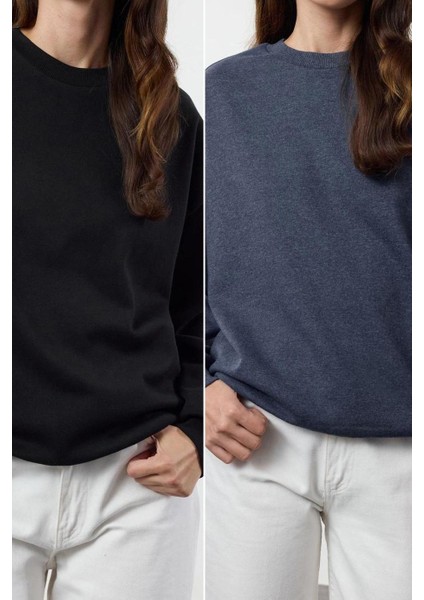 Kadın Moda Şık Bol Bisiklet Yaka Düşük Kol Uzun Geniş Kalıp Kalın Içi Polarlı Örme Sweatshirt fiyatları