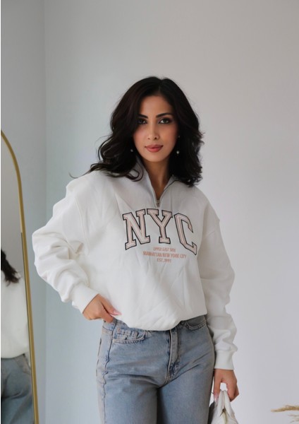 Fermuar Detaylı Modern Kadın Sweatshirt