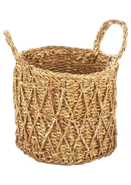 Dekoratif Yuvarlak Çapraz Desenli Sepet Saksılık Sele 36 x 30 cm