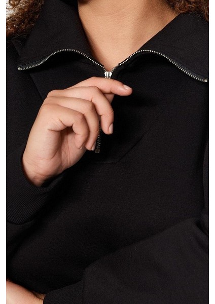 Büyük Beden Oversize Fermuarlı Yaka Düşük Kol Uzun Kalın Içi Polarlı Fermuarlı Örme Sweatshirt modelleri