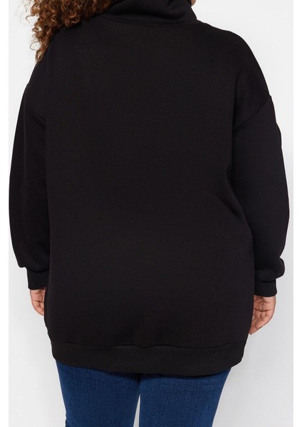 Büyük Beden Oversize Fermuarlı Yaka Düşük Kol Uzun Kalın Içi Polarlı Fermuarlı Örme Sweatshirt indirimleri