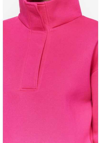 Kadın Crop Dik Yaka Standart Kol Crop Rahat Kesim Crop Çıtçıtlı Kalın Içi Polarlı Örme Sweatshirt indirimleri
