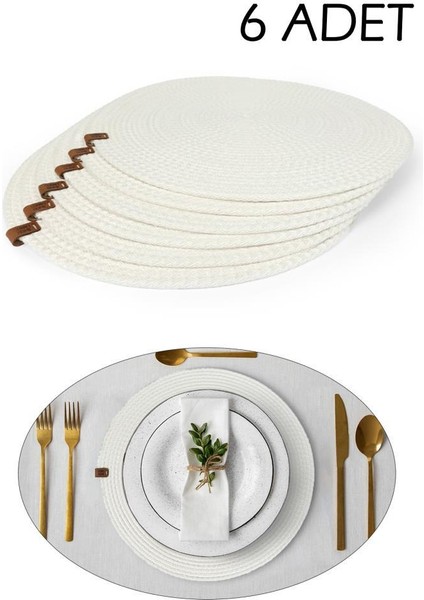 6 Kişilik Amerikan Servis Jüt Tabak Altlığı Supla Takımı 30CM Beyaz
