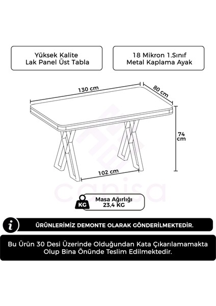 Rigel Serisi 80x130 Lak Panel Sabit Masa Krom Ayaklı